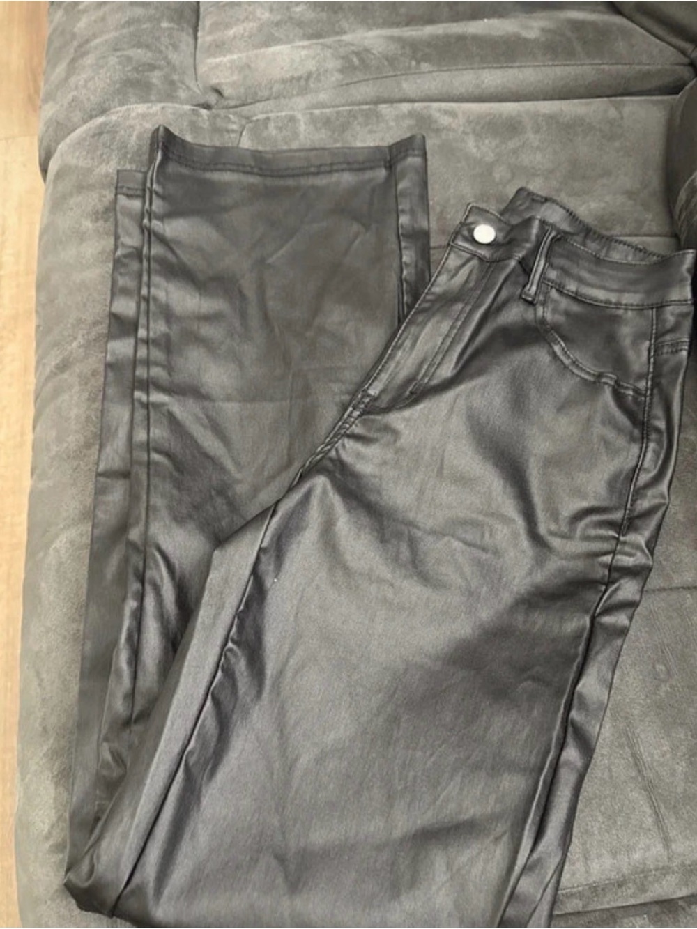SHEIN Black Faux Leather Flare Pants